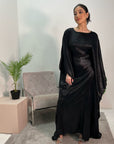 Rabia Black Metallic Elasticated Batwing Kaftan Dress