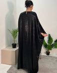 Rabia Black Metallic Elasticated Batwing Kaftan Dress