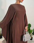 Aleena Chocolate Plain Silky Satin Batwing Kaftan Dress