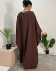 Aleena Chocolate Plain Silky Satin Batwing Kaftan Dress