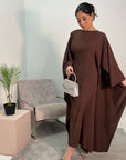 Aleena Chocolate Plain Silky Satin Batwing Kaftan Dress