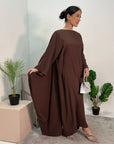 Aleena Chocolate Plain Silky Satin Batwing Kaftan Dress