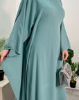 Aleena Turquoise Plain Silky Satin Batwing Kaftan Dress