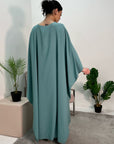 Aleena Turquoise Plain Silky Satin Batwing Kaftan Dress