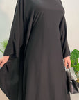 Aleena Black Plain Silky Satin Batwing Kaftan Dress