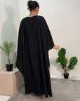 Aleena Black Plain Silky Satin Batwing Kaftan Dress