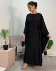 Aleena Black Plain Silky Satin Batwing Kaftan Dress