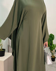 Hiba Khaki Elegant Cape & Sleeve Modest Abaya Dress