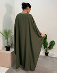 Aleena Khaki Plain Silky Satin Batwing Kaftan Dress