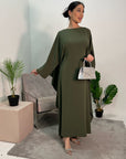 Hiba Khaki Elegant Cape & Sleeve Modest Abaya Dress