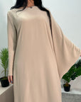 Hiba Beige Elegant Cape & Sleeve Modest Abaya Dress