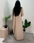 Hiba Beige Elegant Cape & Sleeve Modest Abaya Dress