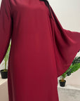 Hiba Wine Elegant Cape & Sleeve Modest Abaya Dress