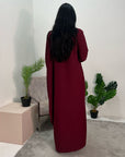 Hiba Wine Elegant Cape & Sleeve Modest Abaya Dress