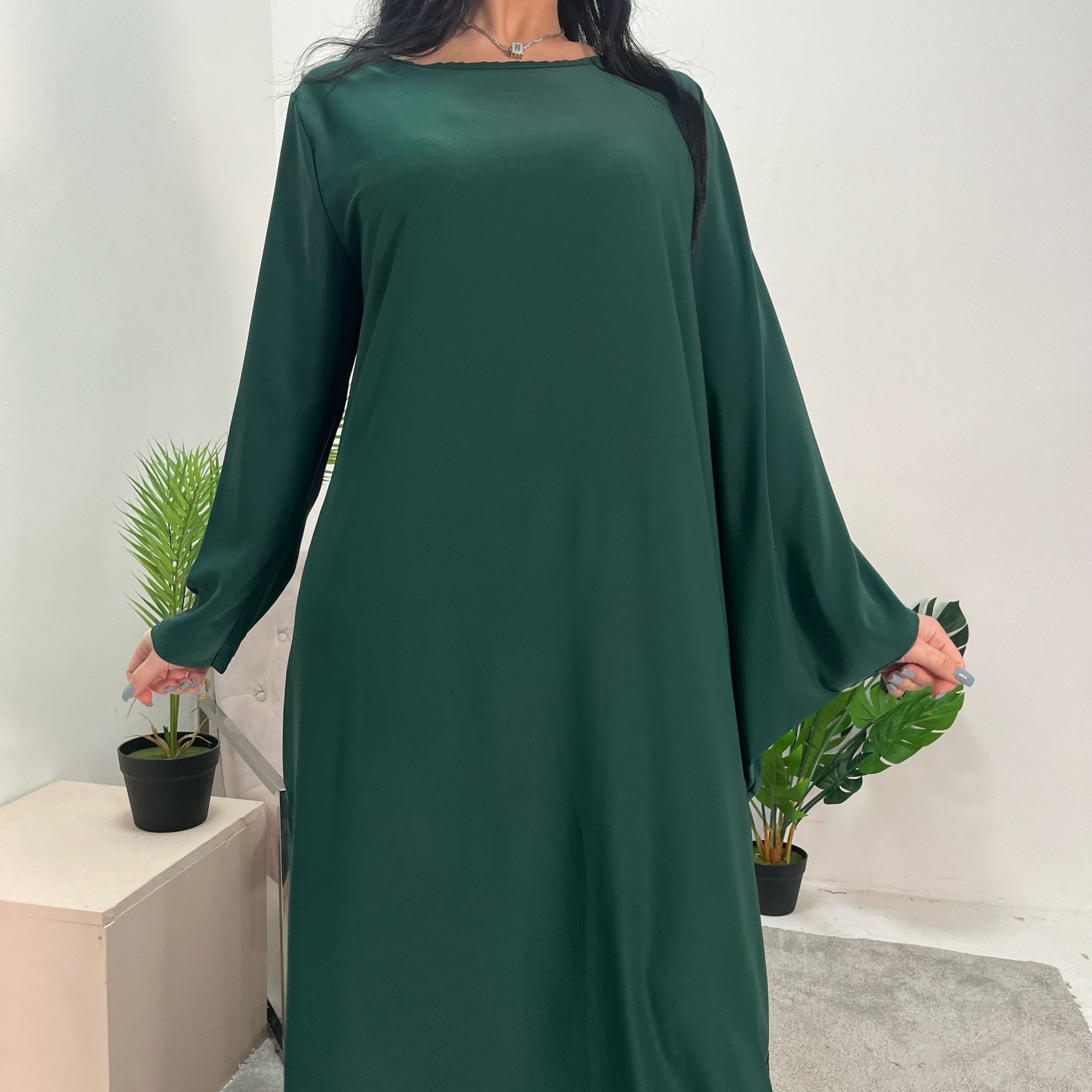 Hiba Emerald Green Elegant Cape &amp; Sleeve Modest Abaya Dress