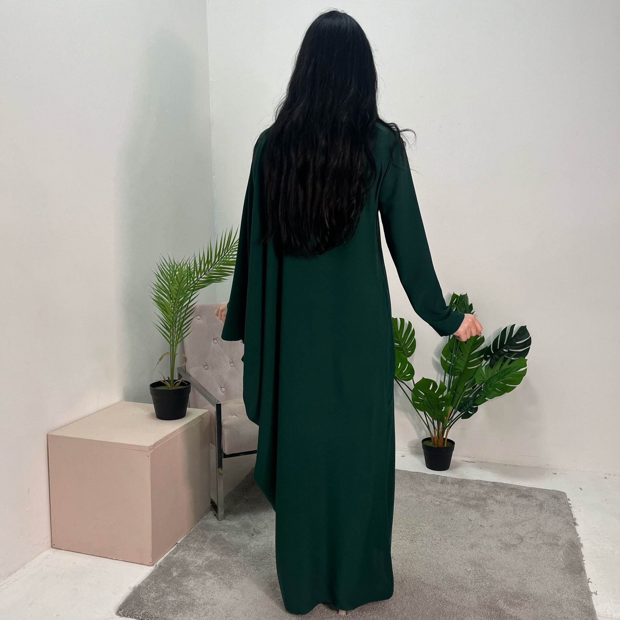 Hiba Emerald Green Elegant Cape &amp; Sleeve Modest Abaya Dress