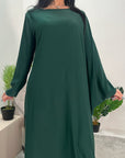 Hiba Emerald Green Elegant Cape & Sleeve Modest Abaya Dress