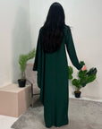 Hiba Emerald Green Elegant Cape & Sleeve Modest Abaya Dress