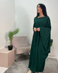 Hiba Emerald Green Elegant Cape & Sleeve Modest Abaya Dress