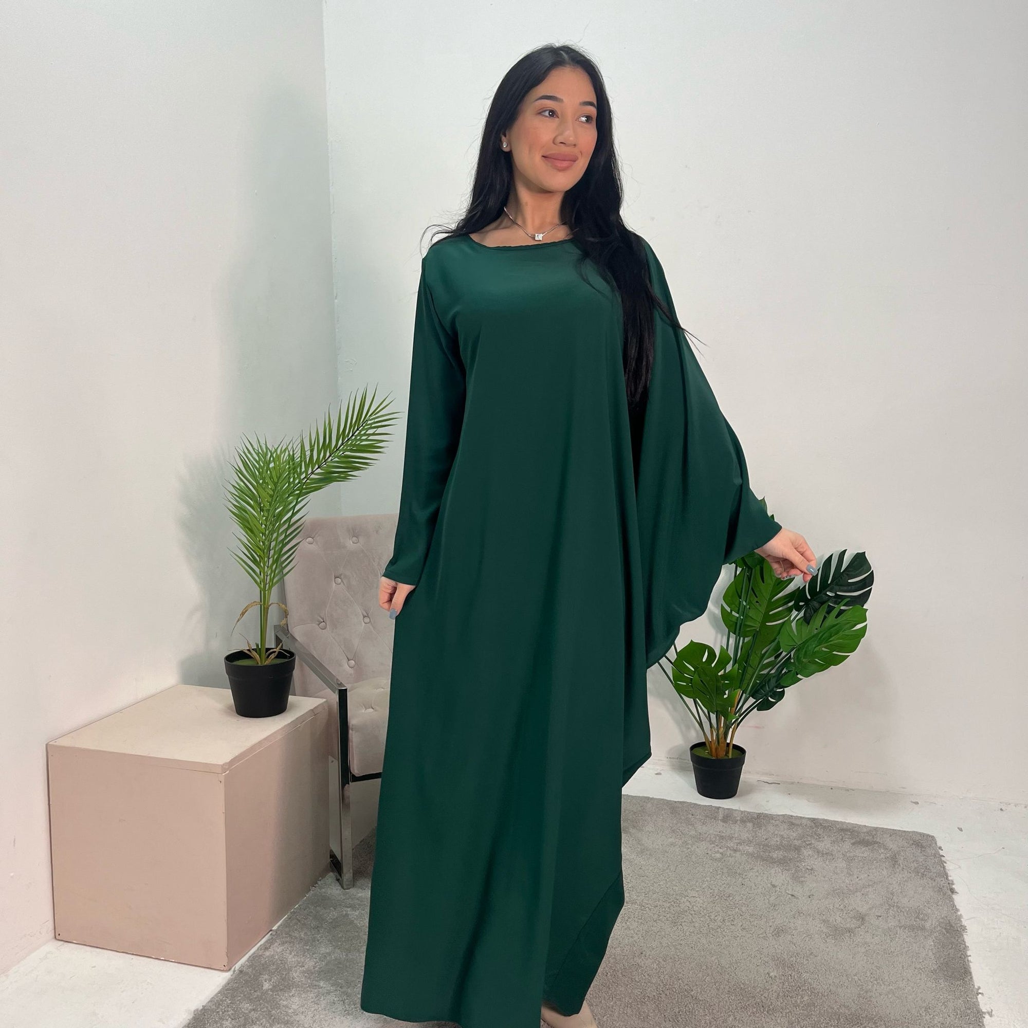 Hiba Emerald Green Elegant Cape &amp; Sleeve Modest Abaya Dress