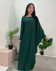 Hiba Emerald Green Elegant Cape & Sleeve Modest Abaya Dress