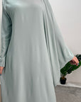 Hiba Mint Elegant Cape & Sleeve Modest Abaya Dress