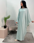 Hiba Mint Elegant Cape & Sleeve Modest Abaya Dress