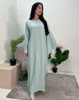 Hiba Mint Elegant Cape & Sleeve Modest Abaya Dress