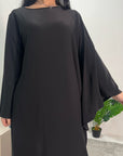 Hiba Black Elegant Cape & Sleeve Modest Abaya Dress