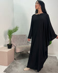 Hiba Black Elegant Cape & Sleeve Modest Abaya Dress