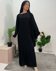 Hiba Black Elegant Cape & Sleeve Modest Abaya Dress