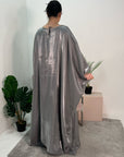 Zayna Slate Grey Shimmer Tie Kaftan Dress