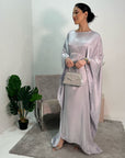 Zayna Light Grey Shimmer Tie Kaftan Dress