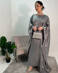 Zayna Slate Grey Shimmer Tie Kaftan Dress