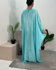 Zayna Ice Blue Shimmer Tie Kaftan Dress