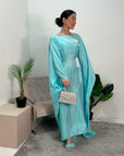 Zayna Ice Blue Shimmer Tie Kaftan Dress