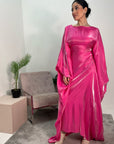 Zayna Hot Pink Shimmer Tie Kaftan Dress