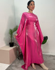 Zayna Hot Pink Shimmer Tie Kaftan Dress