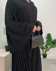 Fareeha Black V Neck Pleated Abaya Flare Sleeve Dress