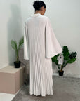 Fareeha White V Neck Pleated Abaya Flare Sleeve Dress