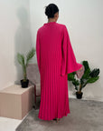 Fareeha Hot Pink V Neck Pleated Abaya Flare Sleeve Dress