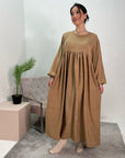 Sara Camel Plain Summer Smock Dress