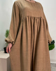 Sara Camel Plain Summer Smock Dress