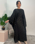 Amara Black Leaf Print Elasticated Waist Kaftan Dress