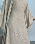 Amara Beige Leaf Print Elasticated Waist Kaftan Dress