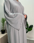 Aaliya Grey Plain V Neck Abaya