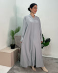 Aaliya Grey Plain V Neck Abaya