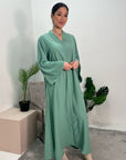 Aaliya Mint Plain V Neck Abaya