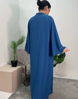 Aaliya Blue Plain V Neck Abaya