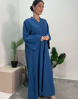 Aaliya Blue Plain V Neck Abaya